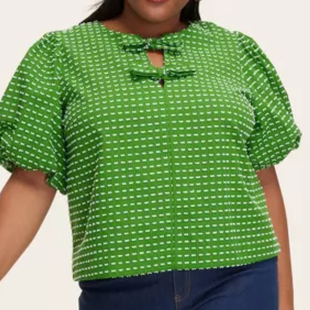 Kate Spade Green Puff Sleeve Blouse with Tie Front